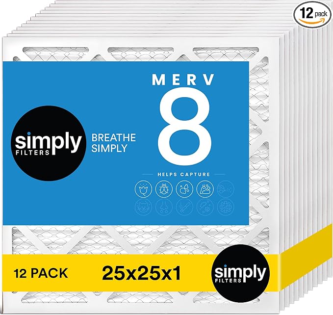 Simply 25x25x1 Air Filter, MERV 8, 12 Pack,