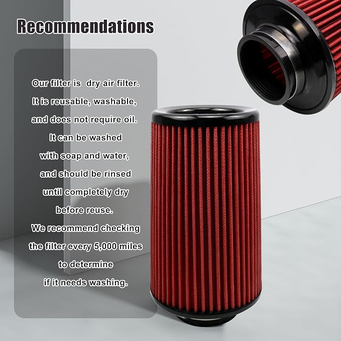 RYANSTAR RACING 76mm 3" High Flow Round Tapered Cone Cool Air Filter Cleaner