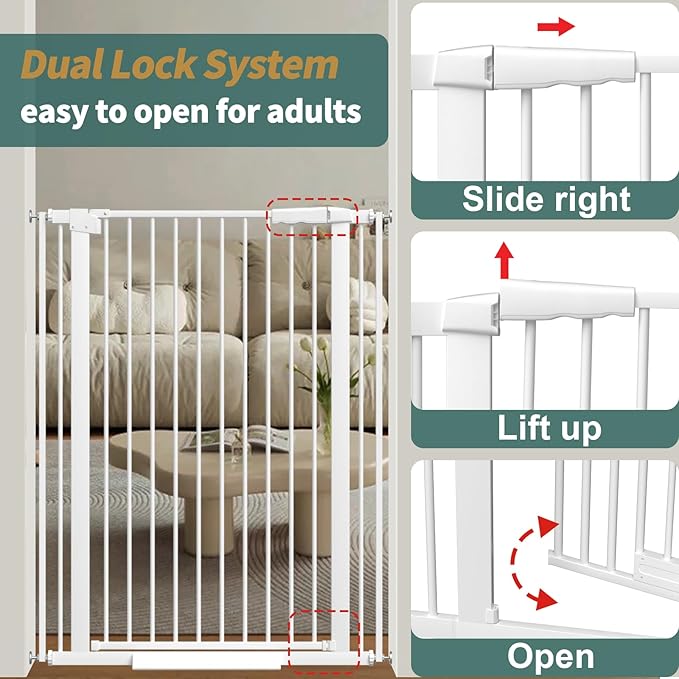 40.55" Tall, 69.48-77.36 Inch Wide, 1.37" Ultra Narrow Spacing Dog Pet Baby Gate Indoor for Doorway Hallway, Pressure Mounted 70 71 72 73 74 75 76 77 Inches Wide