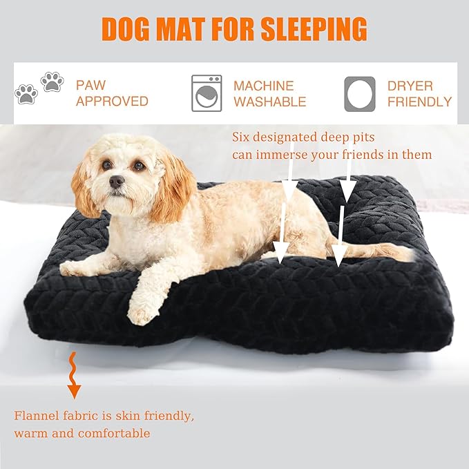 Dog Crate Mat for Dog Cages Black Dog Bed for Small Dogs 24 Inch Dog Crate Bed Washable Dog Mats for Sleeping,Up to 25 lbs Soft and Fluffy Small Dog Bed for Crate Tire Printing Black S.