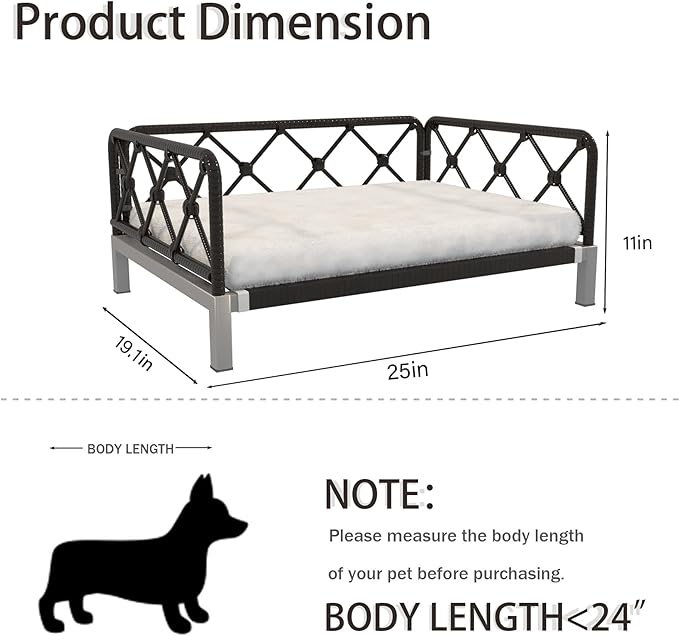 Elevated Waterproof Dog Beds with Egg Crate Foam Support, Outdoor Dog Sofa Bed PE Wicker Orthopedic Pet Bed with Washable Removable Cushion for Large, Medium, Small Dogs (White)