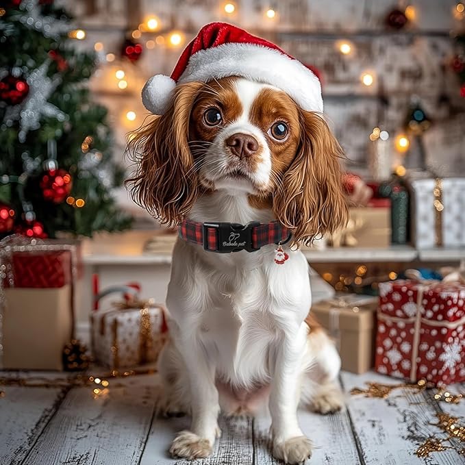 Christmas Dog Collar for Large Dogs - Vintage Red Green Tartan Christmas Collars for Dogs, Soft Adjustable Winter Holiday Dog Collars with Quick Release Buckle L