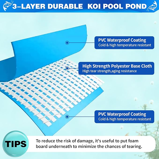 PVC KOI Aquarium Tank, Temporary Fish Tank with Clear Viewing Panel, KOI/Goldfish Pond with 304SS Frame & Drain Valve(47.3" L*31.5" W*23.6" H, About 135Gal Water Capacity)
