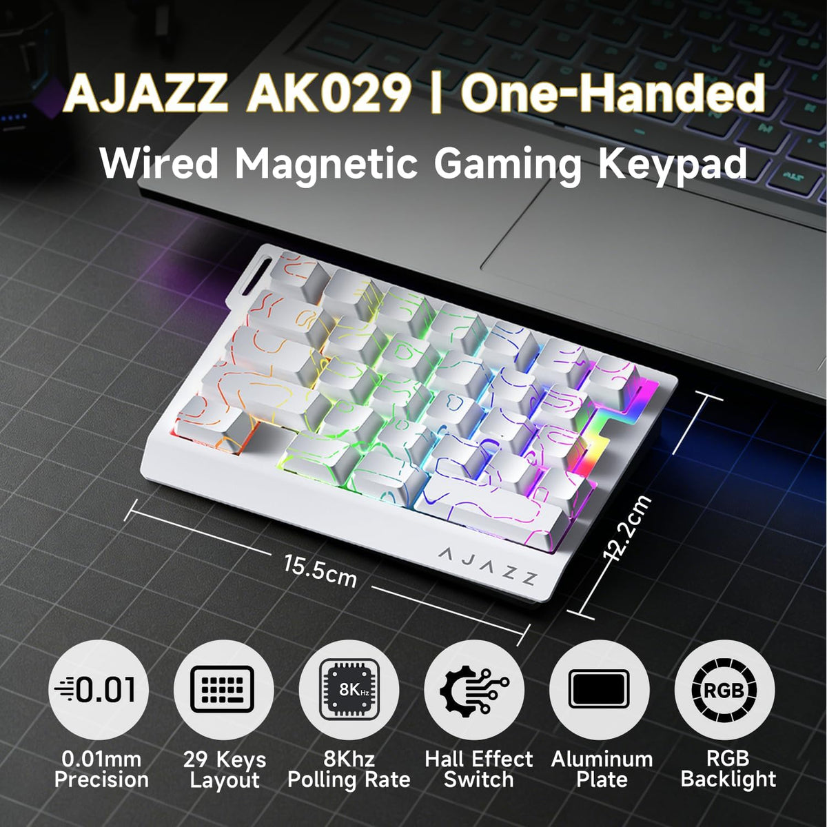 AJAZZ AK029 Wired One-Handed Hall Effect Mechanical Gaming Keypad, 29 Keys
