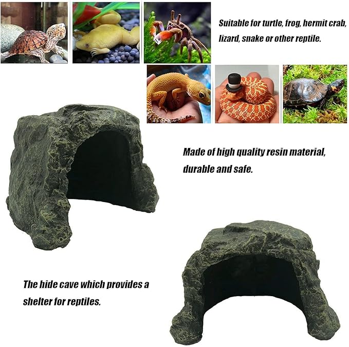 Reptile Rock Hide Cave, Aquarium Habitat Decor Rock Lizard Hideaway Tortoise Hideout for Snakes, Turtles, Amphibians, Fish