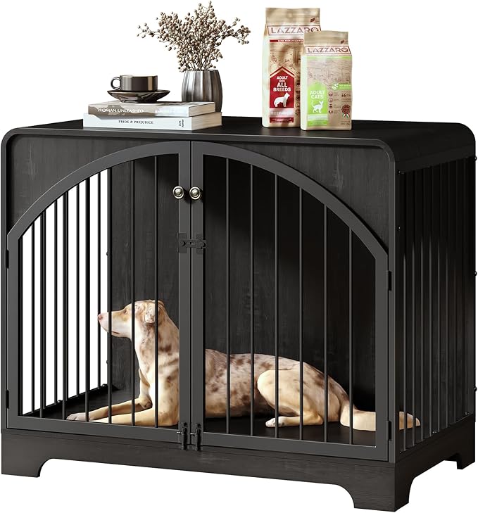 40" Farmhouse Dog Crate Furniture for Large/Medium Dogs, Decorative Pet House End Table, Wooden Dog Kennel Furniture Indoor, Black