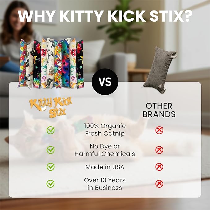 Kitty Kick Stix 15" Catnip Kicker Toy – Set of 2 | Handmade in USA | Interactive Cat & Kitten Toy | Durable Kicker Packed with 100% Potent Catnip for All Breeds (Christmas Mix)