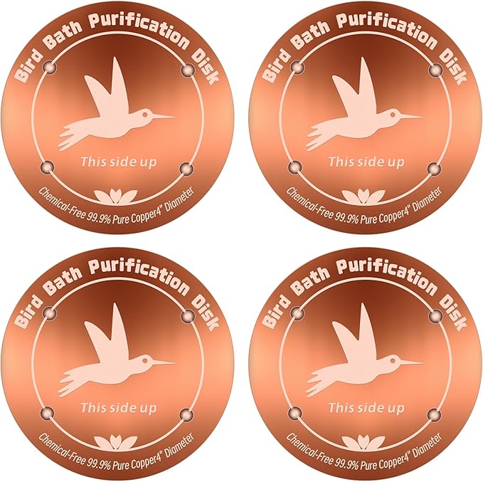 4Pcs Pure Copper Bird Bath Purification Disk,0.6mm thick,4''Reinforced Copper Purification Cleaner with Four-Point Support,All-Season Safe Clean Water Solution,Universal Fit for Outdoor Birdbath&Bowl