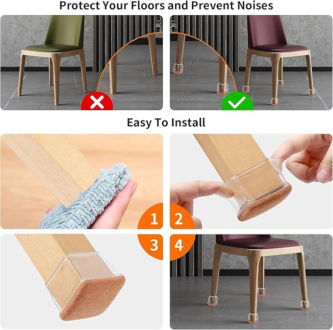 Ezprotekt 24 Pcs Clear Square Chair Leg Floor Protectors