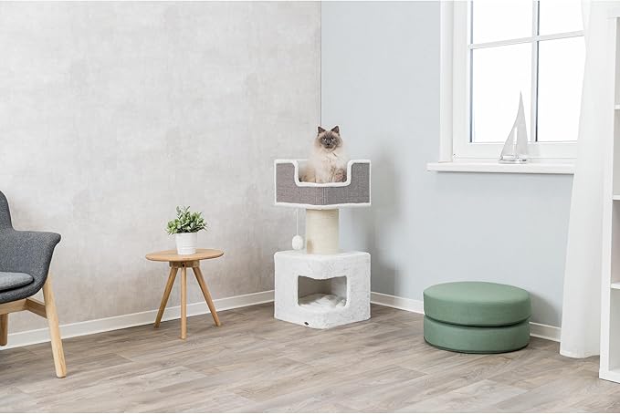Trixie Ava Cat Tree – Cat Tower with Condo & Thick Scratching Post, Includes Removable Cushions – Indoor Cat Furniture for Scratching & Climbing – Gray, 16.5" x 16.5" x 33.9"