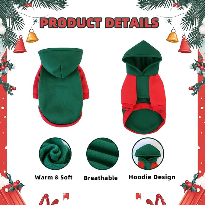 Custom Dog Hoodie, Personalized Sweatshirt with Photo Text Name Logo, Customized Hooded Sweater for Small Medium Large Dogs & Cats (Green + Red Border, XXX-Large)