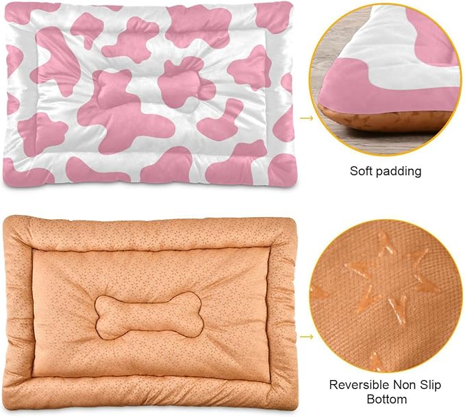 Pet Bed Pink Milk Cow Print Dog Bed Mat Absorbing Non Slip Pad Pet Sleeping Mat for Small, Medium, and Large Dogs Puppy Cat 36 in x 24 in