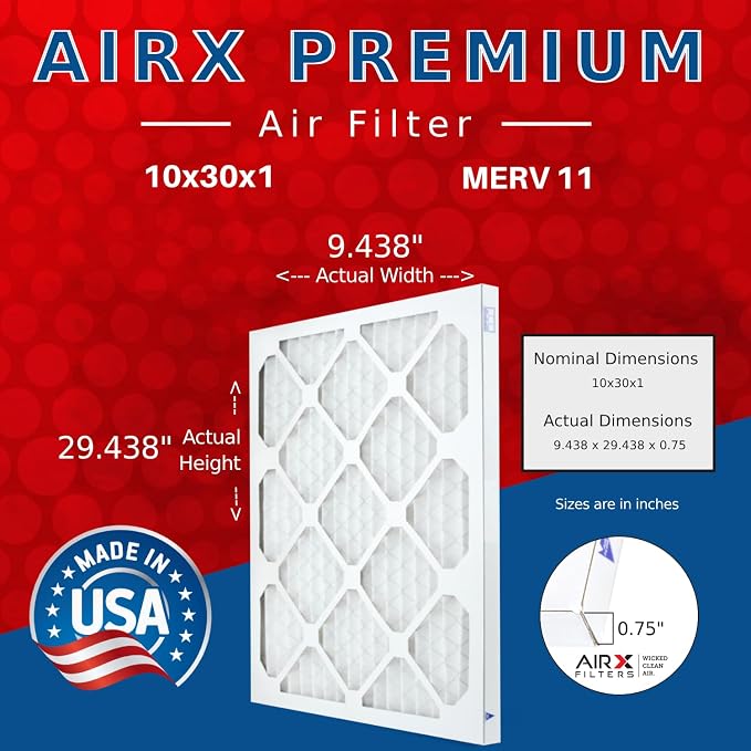 AIRX FILTERS WICKED CLEAN AIR. 10x30x1 Air Filter MERV 11 Electrostatic Pleated