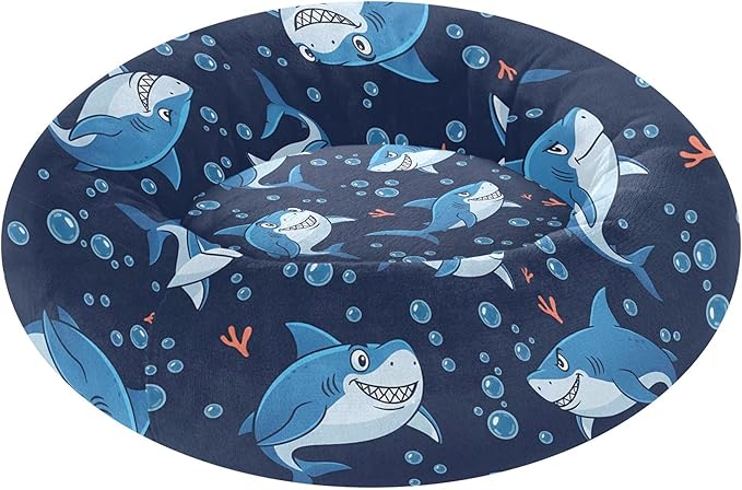 Burbuja Sharks Donut Pet Bed, Calming Soft Dog Bed with Anti-Slip Bottom, Round Cuddler Support for Dogs & Cats, Washable 13 in