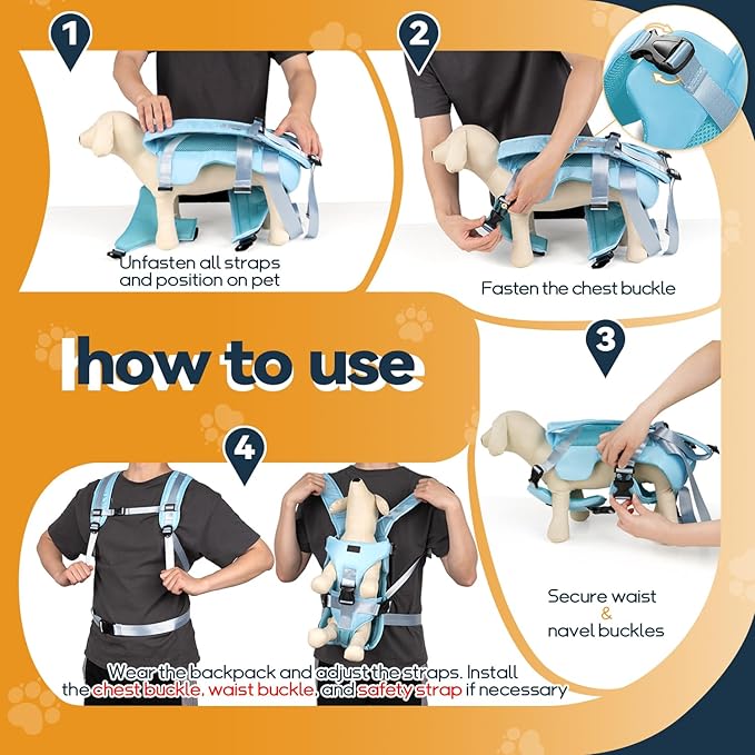 Pet Dog Front Carrier Backpacks, Legs Out Secure-Fit Dog Front Carrier for Small Dogs Up to 17 lbs, Adjustable Hands Free Pet Chest Carrier for Hiking Cycling (S, Blue)