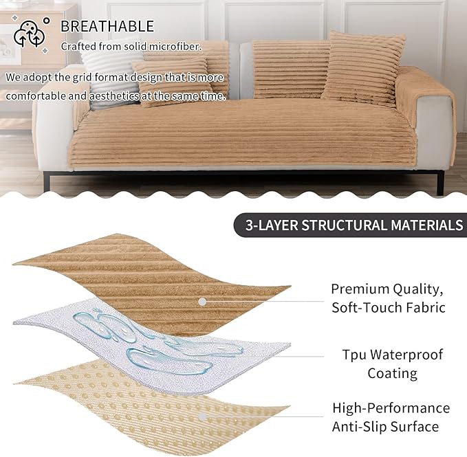 Waterproof Pet Couch Cover for Dogs, Sofa Covers Washable & Non-Slip, Soft Dog Bed Blanket Protector for Sectional, Loveseat, Home & Patio Furniture (Khaki, 35"x82" 1 Pack)