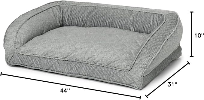 Orvis ComfortFill-Eco Bolster Dog Bed - Plush Rectangular Dog Beds with Three-Sided Bolster for Leaning, Grey Tweed - L