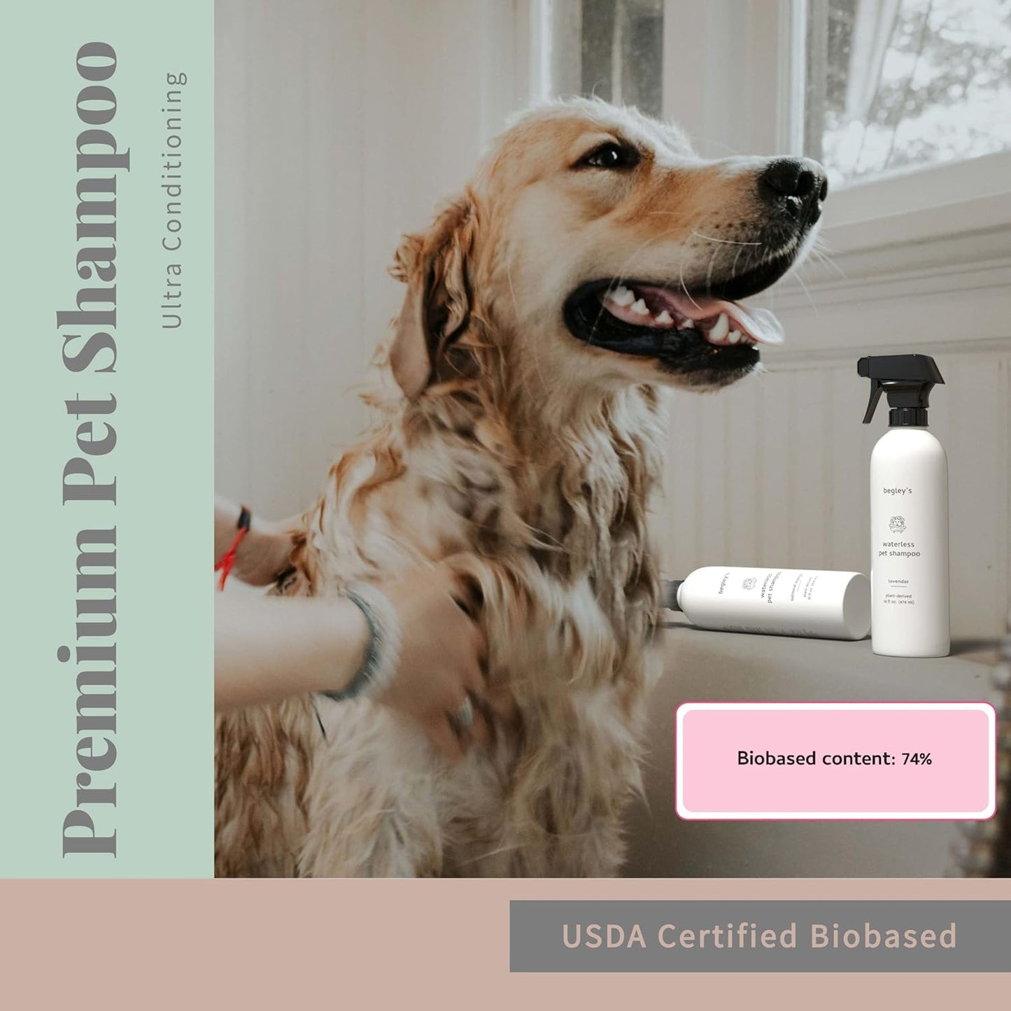 Begley's No Rinse Waterless Pet Shampoo, Bathless Cleaning, Deodorizing, and Odor Removal for a Shiny, Fresh Smelling Coat - Effective for Dogs, Puppies, and Cats - Fresh Lavender, 2 Pack