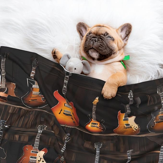 Double-Sided Plush Dog Blanket for Small Medium Large Dogs, Guitars, Soft Velvet Pet Blankets, Reversible Cat Dog Blanket for Sofa Bed Protector, Cozy Snuggle Warming Throws for Puppy, Pets