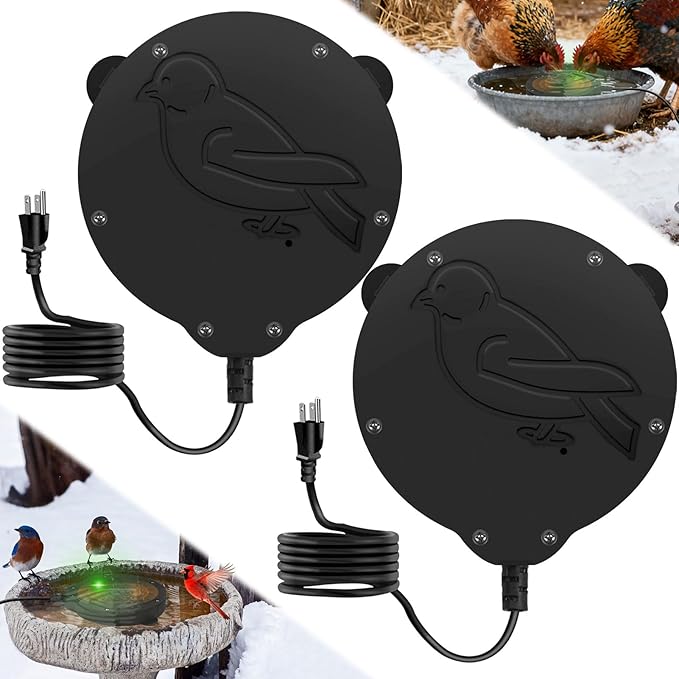 2 Pack Outdoors 100W Bird Bath Heater for Winter,Birdbath Deicer Pond De-icer Thermostatically Controlled Birdbaths Water Heater with 5.9 Ft Power Cord and Working Indicator Light
