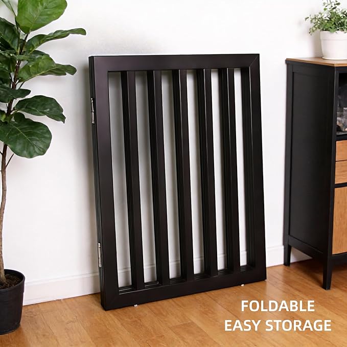 Dog Gate Indoor, Freestanding Dog Fence for The House, Doorways, Hallways,or Stairs,Pet Gate Foldable Wooden,Expandable 32" Height 3 Panels,Black