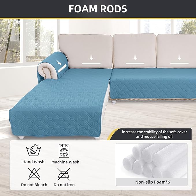 ele ELEOPTION 100% Waterproof 2 Piece Couch Cover Pet Blanket Sectional L Shape Sofa Cushion Cat Dog Bed Cover (Chaise Lounge + 3 Seat Covers) Blue