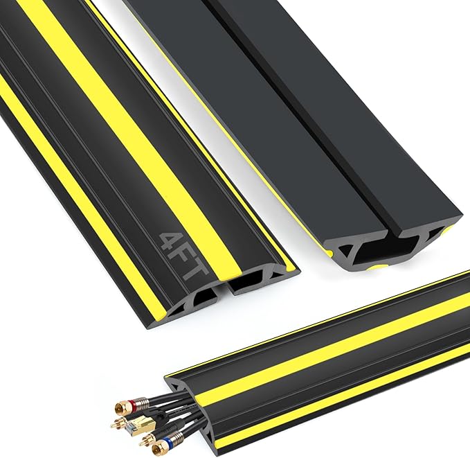 4 ft Cord Covers for Wires on Floor, Heavy Duty PVC Duct Floor Cord Cover, Floor Cable Cover Easy to Unroll Prevent Trip Hazard for Home Office or Outdoor Settings