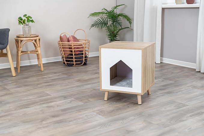 Trixie Isa Indoor Cat Condo, Modern Cat Bed Side Table & Nightstand, Cat Hideaway Cave with Cozy Cushion