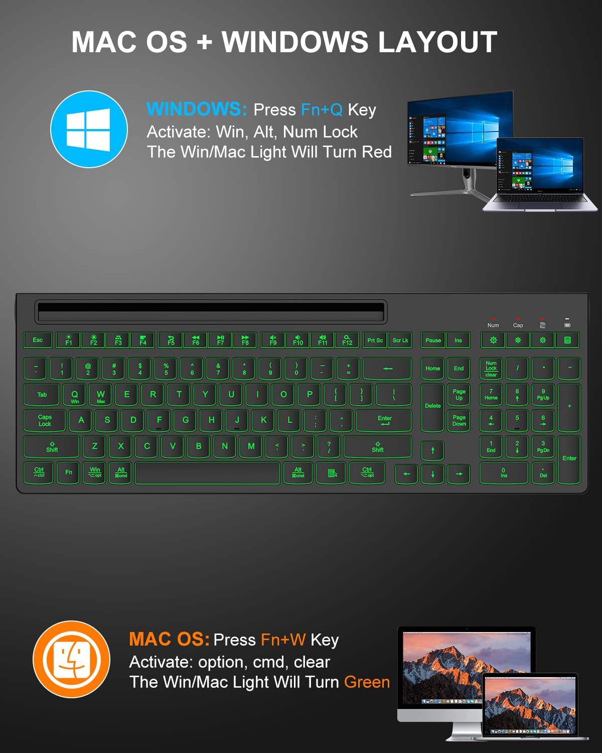 Wireless Keyboard and Mouse Combo, 7 Backlit Effects, Light Up Letters