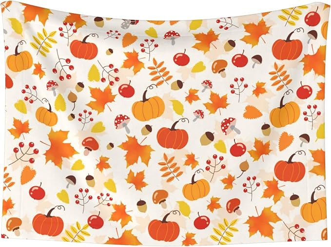 Fall Blanket for Dog Cat - Pumpkin Mushroom Throw Blanket 30x20 Halloween Autumn Pet Blanket for Couch Sofa Bed