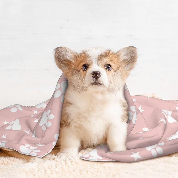 Pink Blanket for Dog Cat - Paw Throw Blanket 23x16 Stars Pet Blanket for Couch Sofa Bed