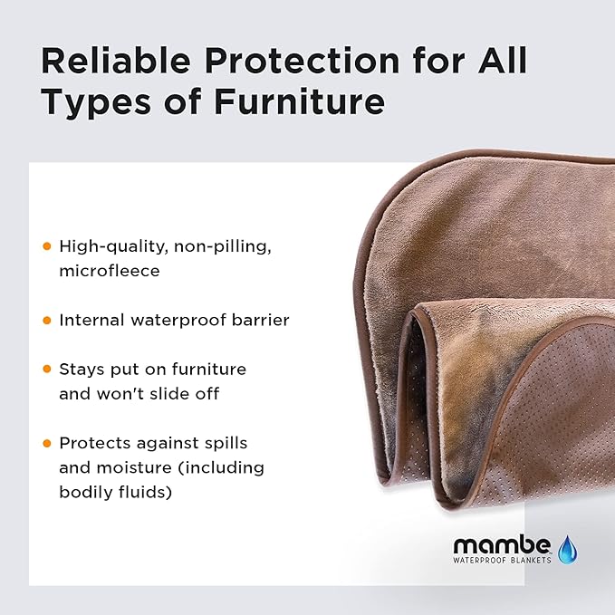 Mambe Non-Slip Pet Blanket Medium, Cappuccino - Soft and Silky Waterproof Throw - Machine Washable Fleece - for Protecting Furniture from Stains and Accidents - for Dog and Pet Fur