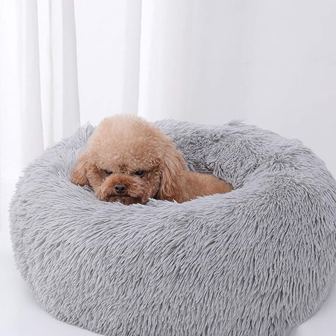 Warming Round Dog Bed for Small, Medium and Large Dogs & Cats, Short & Long Plush Pet Bed, Luxurious Faux Fur Donut Cuddler, Bolster Pet Bed & Sofa, Machine Washable 60CM 24Inch