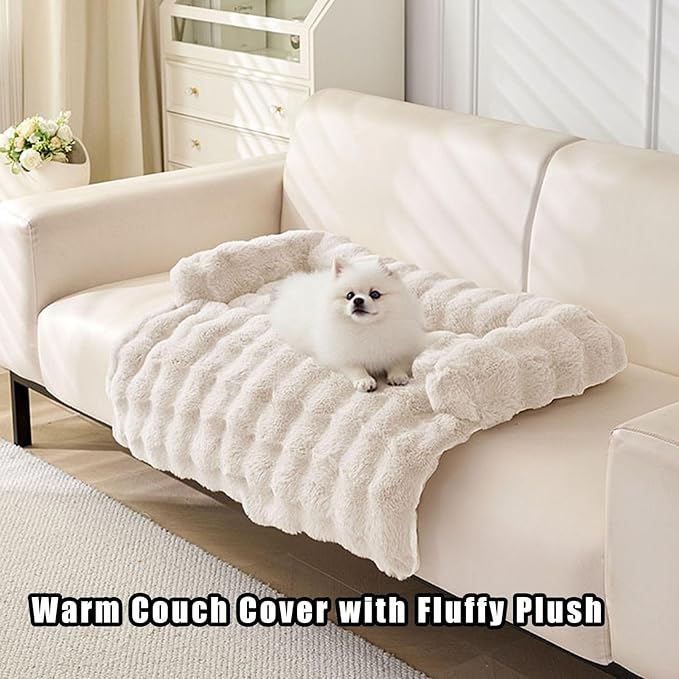 Dream Cloud Pet Sofa Bed, Dream Cloud Pet Sofa Bed Cover, Cozy Rabbit-Velvet Non-Slip Washable Fluffy Plush Pet Mat for Furniture Protection, Soft Couch Bed for Dogs & Cats (White, 70X70 CM)