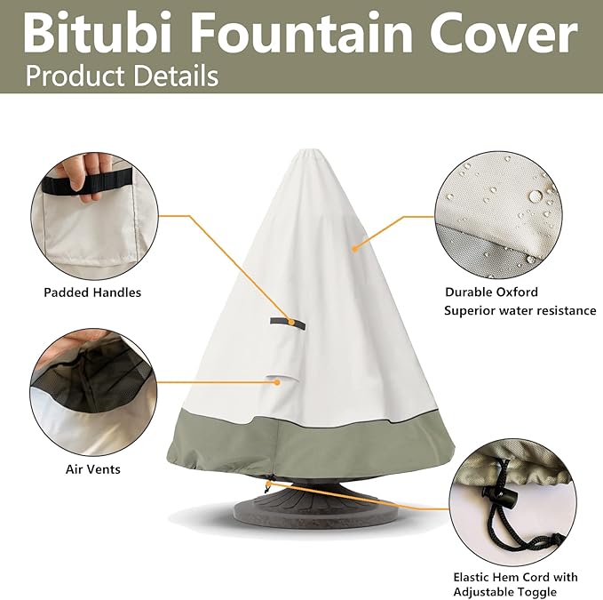 Bitubi Fountain Cover（48"x61"） 600D Oxford Cloth Garden Fountain Statue Protective Cover with Drawstring Waterproof Windproof Fountain Protector