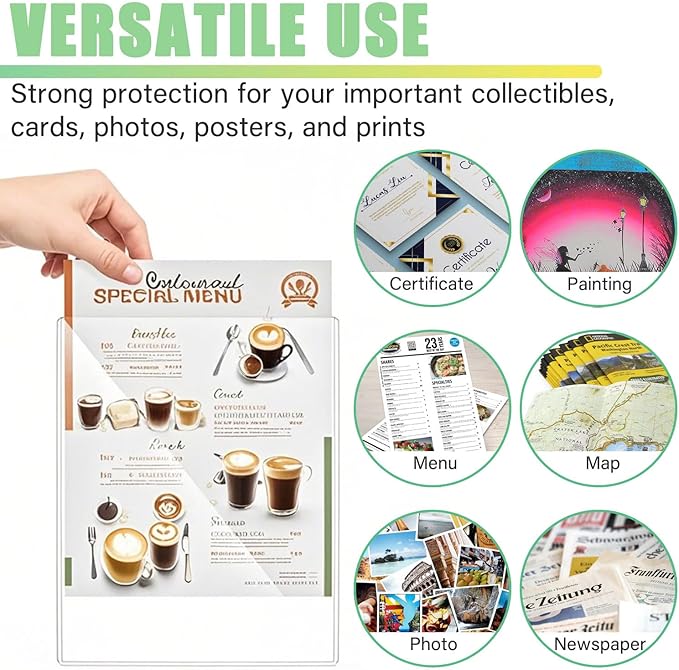 6PCS 8" x 10" Clear Rigid Card Sleeves – Waterproof Hard Plastic Protectors for Postcards, Prints, Photos, Trading & Sports Cards – Top Load Jumbo Sheet Holders
