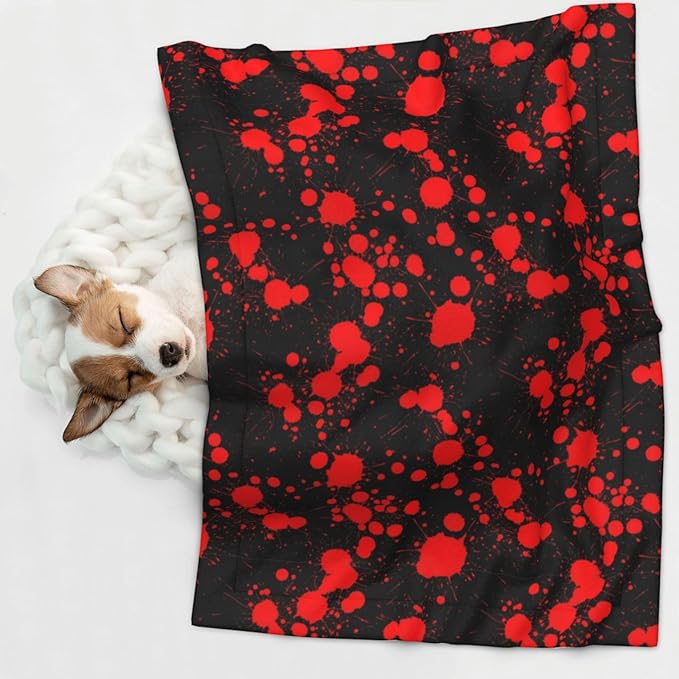 Double Sided Pet Mat for Dog Bed Topper Cat Blanket Furniture Protector, Classic Horror Blood Splatter Black, Reversible Plush with Tactile Dot Pattern for Style Change
