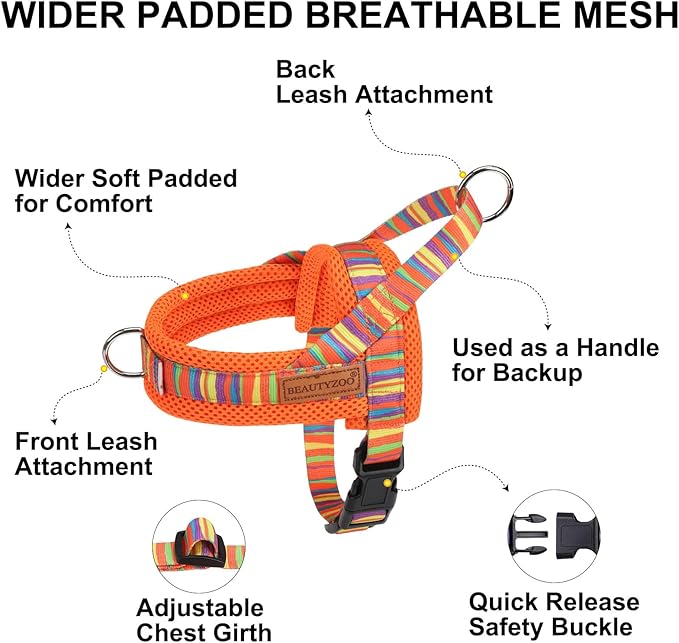 BEAUTYZOO Dog Harness for Small Dogs,No Pull Dog Harness and Leash Set,Soft Escape Proof Puppy Vest Harness with Handle,Reflective Lightweight Step in Harness for Girl Boy Dogs,Orange_Print XS