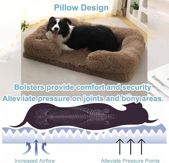 Dog Beds Large Sized dog Orthopedic, Sofa Dog Bed with Waterproof Lining and Nonskid Bottom, Rectangle Washable Dog Bed for Medium Small Dogs and Cats Comfortable ( Color : Khaki , Size : 51 x 35" )