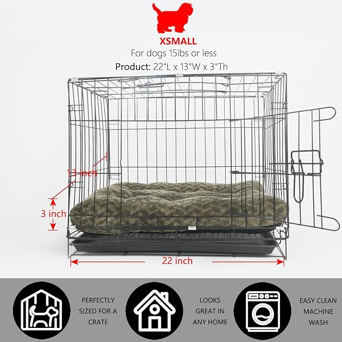 Dog Bed for Small Dogs Washable Dog Crate Bed for Dog Cages 22 inch Small Dog Bed Anti-Slip Waterproof Warming Cozy Soft Pet Puppy, Dog Pillows for Small Dogs Olive Green
