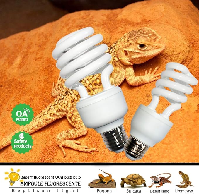 UVA UVB Light Reptile Bulb 10.0 13W Desert Compact Fluorescent Terrarium Lamp for Bearded Dragon, Turtle, Snake, Gecko, Lizard With UV Tester Card