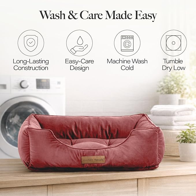 Modern Threads Luxury Dog Bed - Comfortable Tufted Velvet Cushion for Small to Large Dogs - Machine Washable - Durable & Cute Sleep Space for Pets - Pamper Your Pet with Cozy Beds - Rosewood