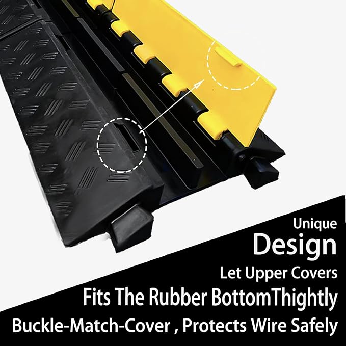 Foldable 2 Channel Rubber Cable Protector, 22000Lbs Load Capacity Wire Hose Pipe Hider Protective Ramp, Driveway Traffic Speed Bump for Asphalt Concrete Gravel Driveway Indoor Outdoor (1PACK)