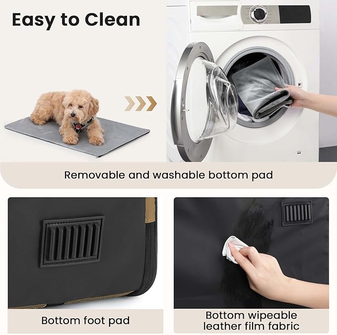 Dog Car Carrier Light Weight 24×17.7×20.5 in, Dog Carrier Easy to Assemble, Dog Car Crate Portable and Breathable, Foldable Pet Carrier for Indoor and Outdoor Use, Dogs Travel Crate with Curtain Brown