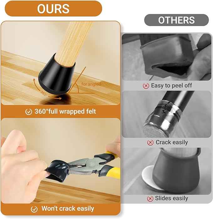 24 PCS Silicone Chair Leg Floor Protectors Medium Fit Rubber Felt Furniture