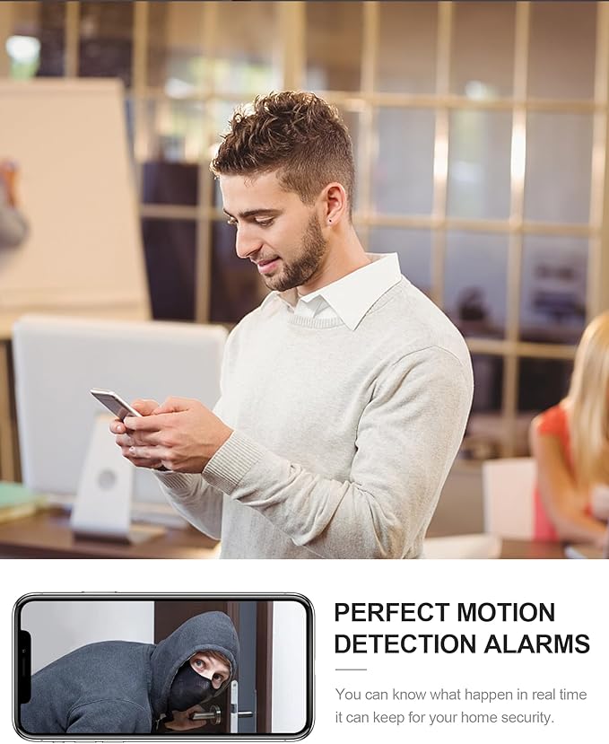 4K HD Indoor Camera for Indoor Security with App Control Motion Detection & Night Vision Wireless WiFi Rechargeable Pet Camera for Home/Office 24/7 Cycle Save Video Only (4K)
