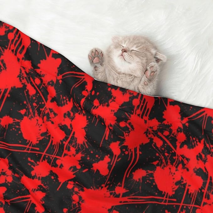 Reversible Pet Blanket for Easy Cleaning Maintenance, Classic Horror Blood Splatter Black, Double Sided Plush Dot Design Means Double Use Between Washes for Convenience