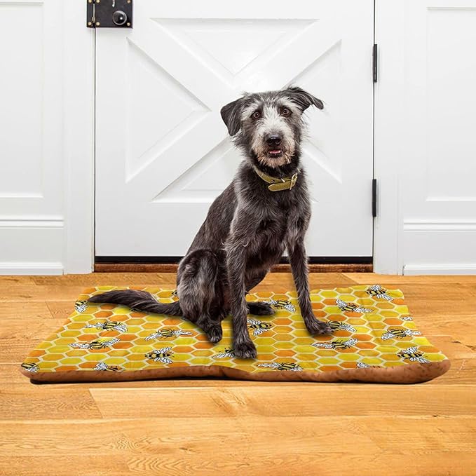 Honeycomb Bees Pet Bed Cute Dog Bed Mat Absorbing Non Slip Pad Pet Sleeping Mat for Small, Medium, and Large Dogs Puppy Cat 24 in x 18 in