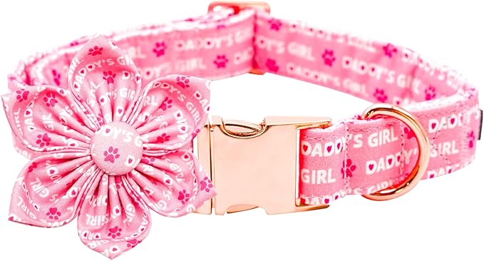 Lionheart glory Valentine's Day Dog Collar with Flower Dog Collars Pink Collars for Medium Dogs, Spring Pet Puppy Collar Flowers