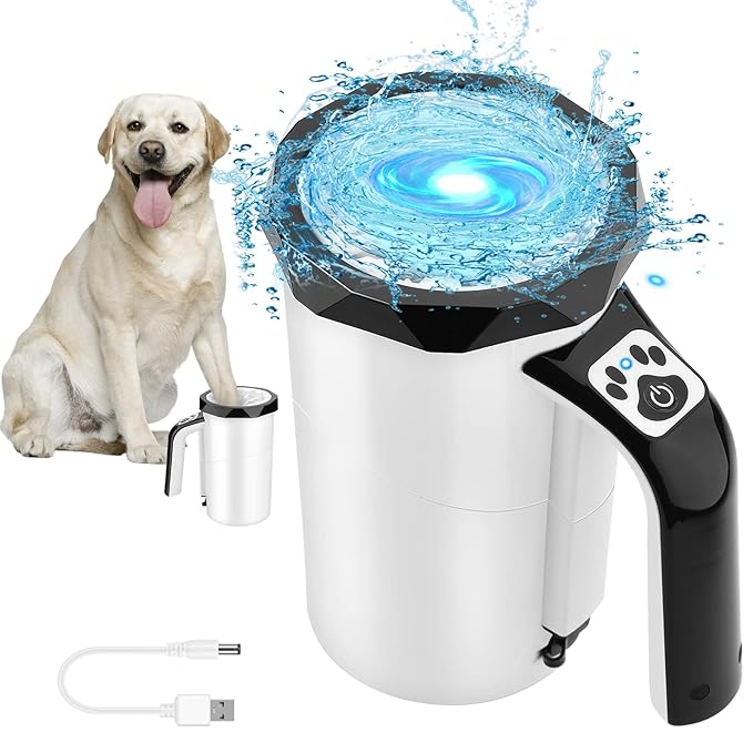 MYPIN Rechargeable Automatic Dog Paw Cleaner, Black - Portable Pet Paw Washer Cup with Soft Silicone Brush, 7.4V High Power, Suitable for Big Dog and Cat Grooming